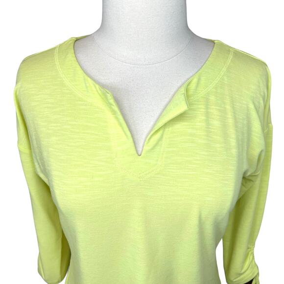 T by Talbots Split Neck Cool Slub 3/4 Cinched Sleeve Top Yellow Chiffon Size PS - Picture 4 of 9